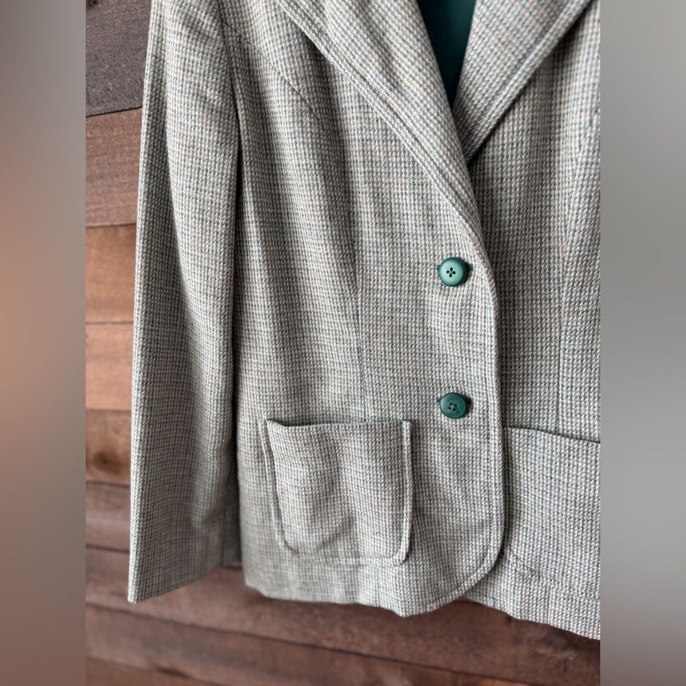 Vintage Blazer and Reversible Vest Set Green Textured Weave - Picture 4 of 15
